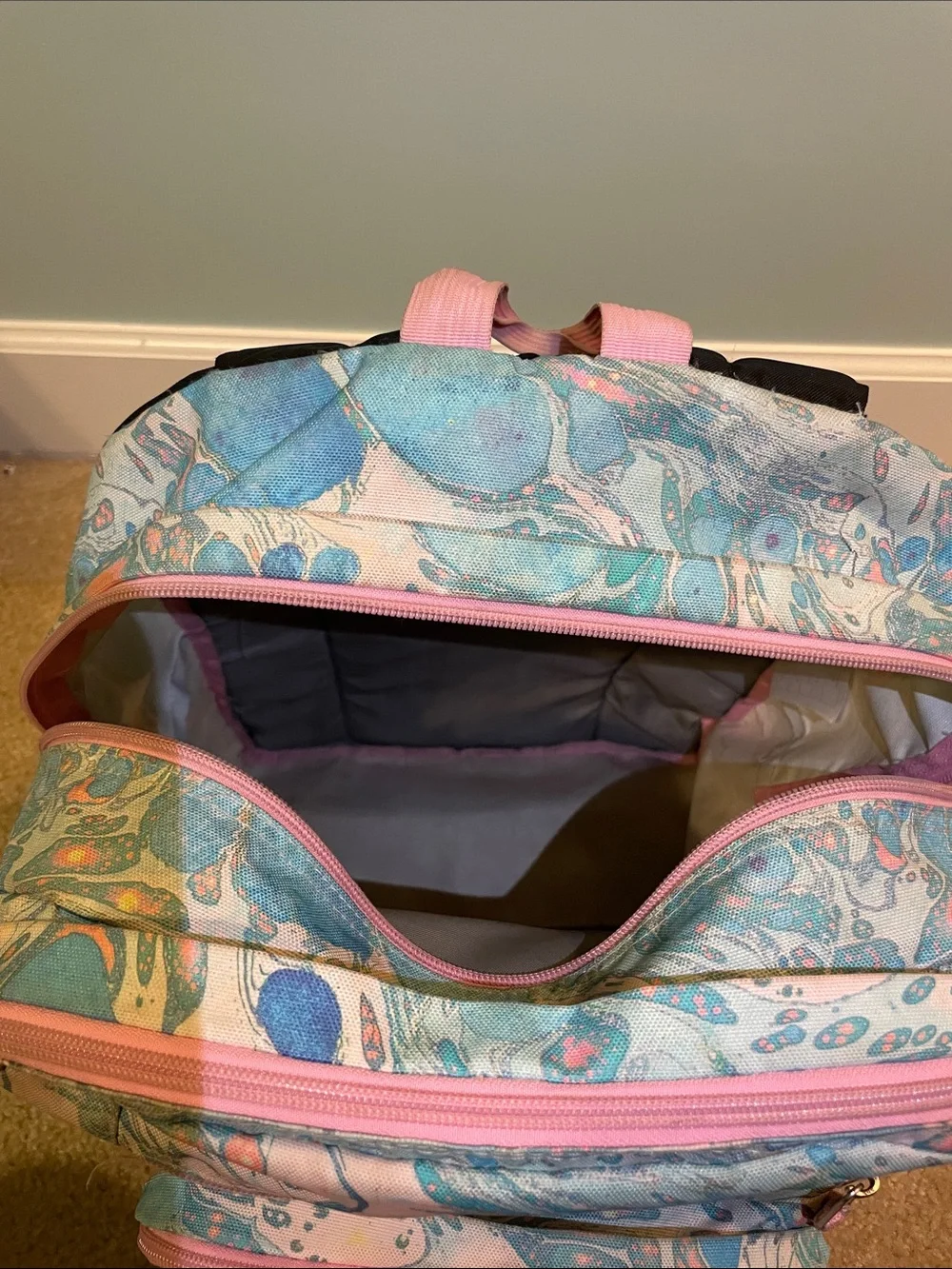 Jansport Swirled Marble Backpack in Blue and Pink